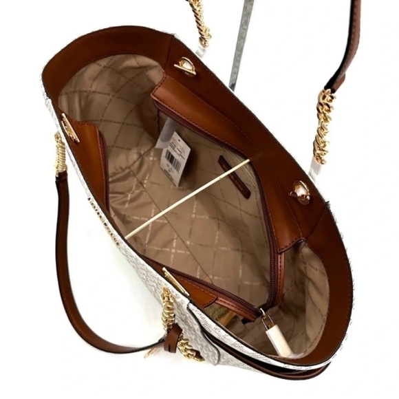 Michael Kors Large Jet Set Travel Chain Shoulder Bag & Double Zip Wallet Vanilla - Picture 8 of 15